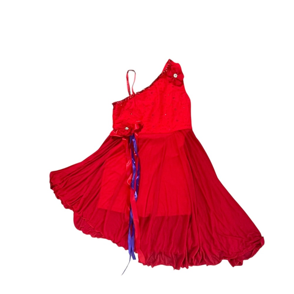 Revolution Dancewear Girls Red One‎ Shoulder Dance Costume Dress Sequins